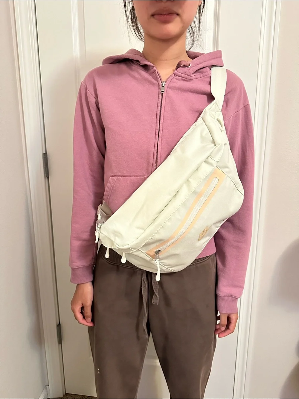 Nike Large Cream Crossbody Sling Bag with Peach Accent